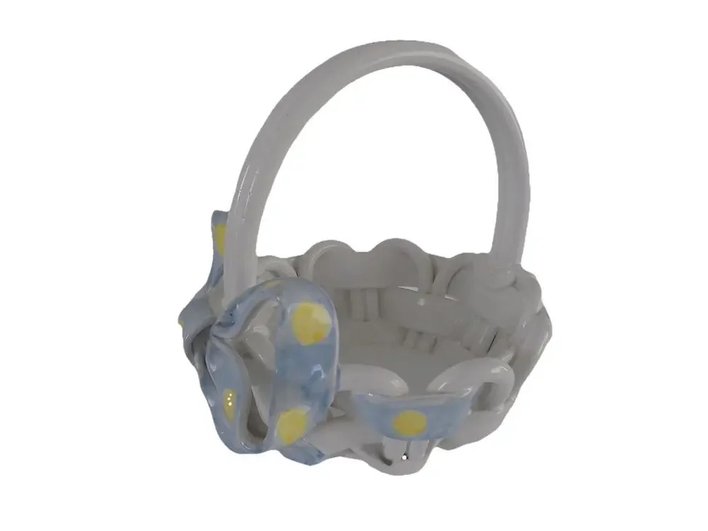 Intrada Italian ceramic woven basket polka dot bows